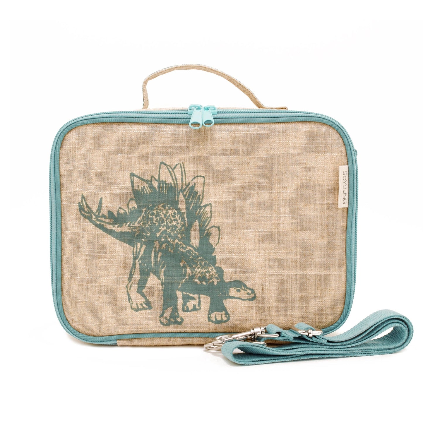 Washable Linen Insulated Lunch Box | Green Stegosaurus