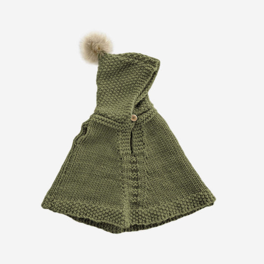 Knit Poncho with Hood | Olive