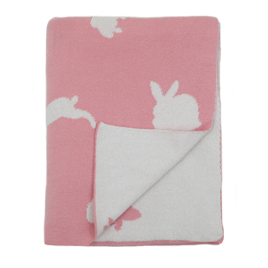 Knit Baby Blanket | Pink Bunnies