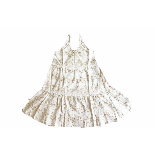 Cotton Twirl Dress | Gold Unicorns