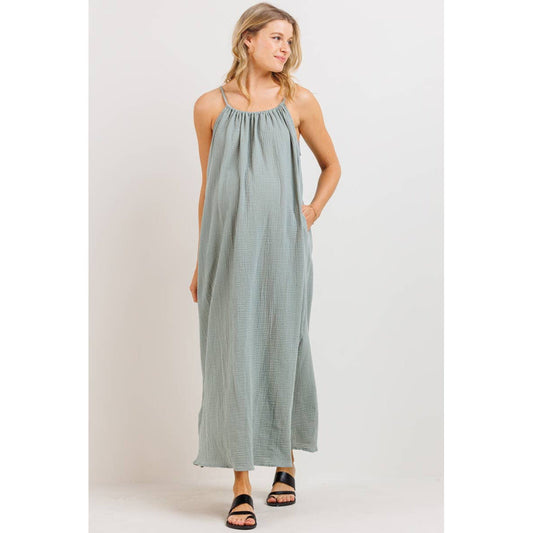 Tunnel Strap Pocket Maternity Maxi Dress | Sage