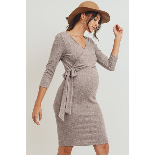 Brushed Hacci Maternity and Nursing Wrap Dress | Dusty Pink