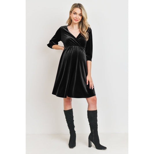 Hello Miz Velvet V-Neck Maternity/Nursing Dress | Black