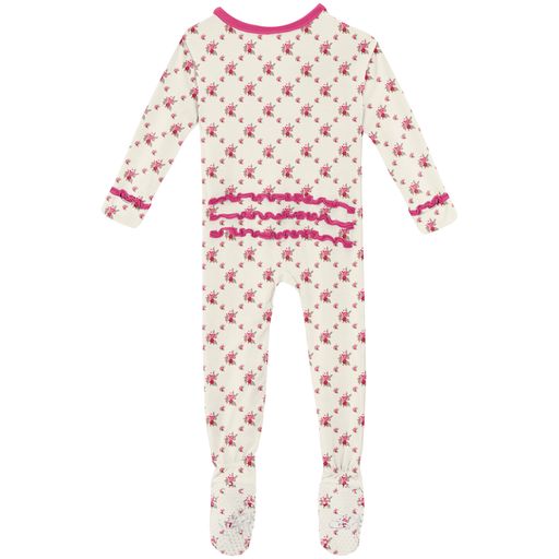 Kickee Pants Bamboo Muffin Ruffle Footie with Zipper | Rose Trellis