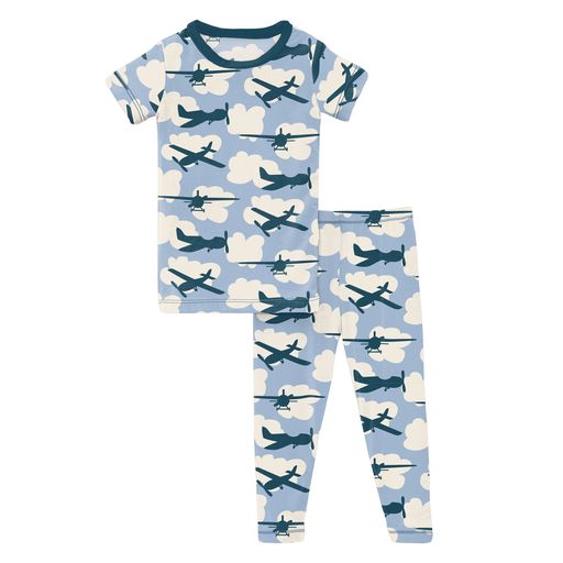 KicKee Pants Short Sleeve Pajama Set | Pond Airplanes