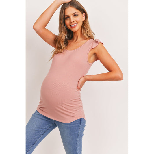 Ruffle Sleeve Ribbed Maternity Top | Pink