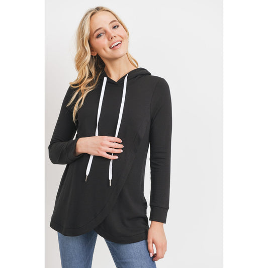 Heavy Brushed Black French Terry Maternity & Nursing Hoodie