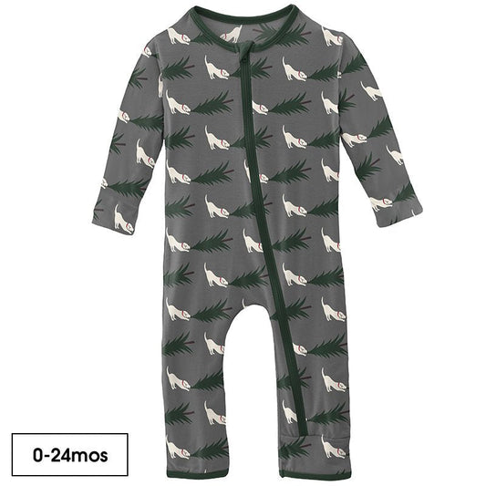 KicKee Pants Bamboo Coverall with Zipper | Pewter Christmas Tree Drag